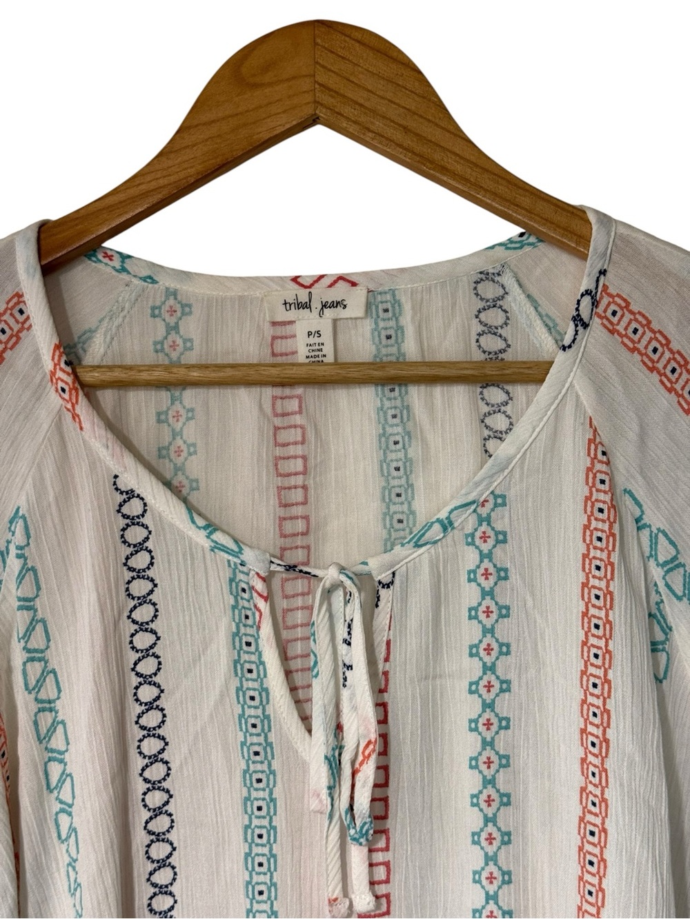 Tribal Jeans Embroidered Boho Peasant
Top White Multicolor Stripe Small - Picture 12 of 16